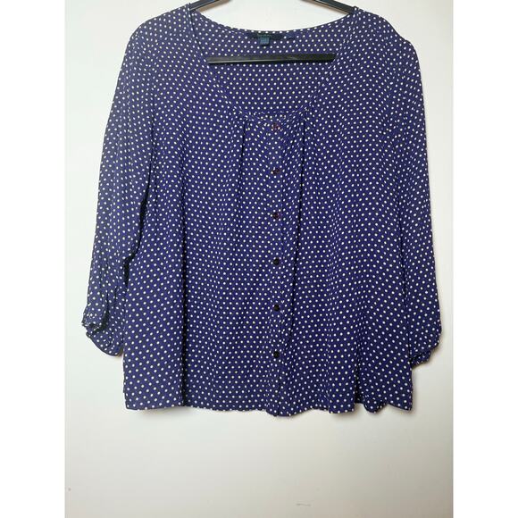 Boden Navy Blue Pink Polka Dots Viscose 3/4 Sleeve Blouse Size 18 runs small - Picture 1 of 8